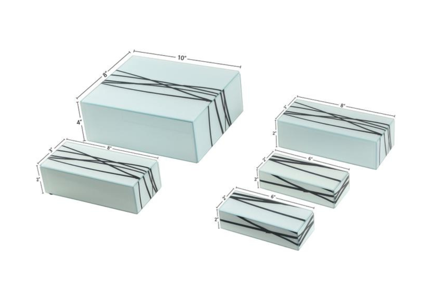 Caja Rectangular de Vidrio Celeste con Detalle de Líneas Negras