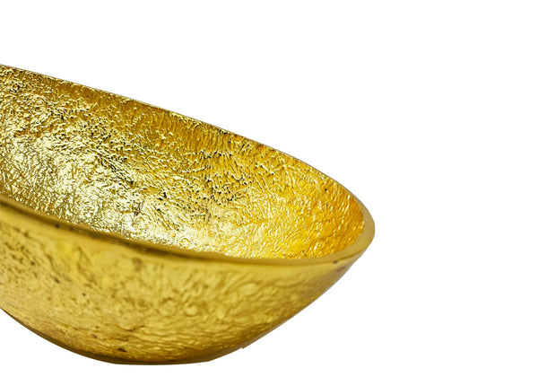 Bowl Metalico Oval Hondo Texturizado Dorado