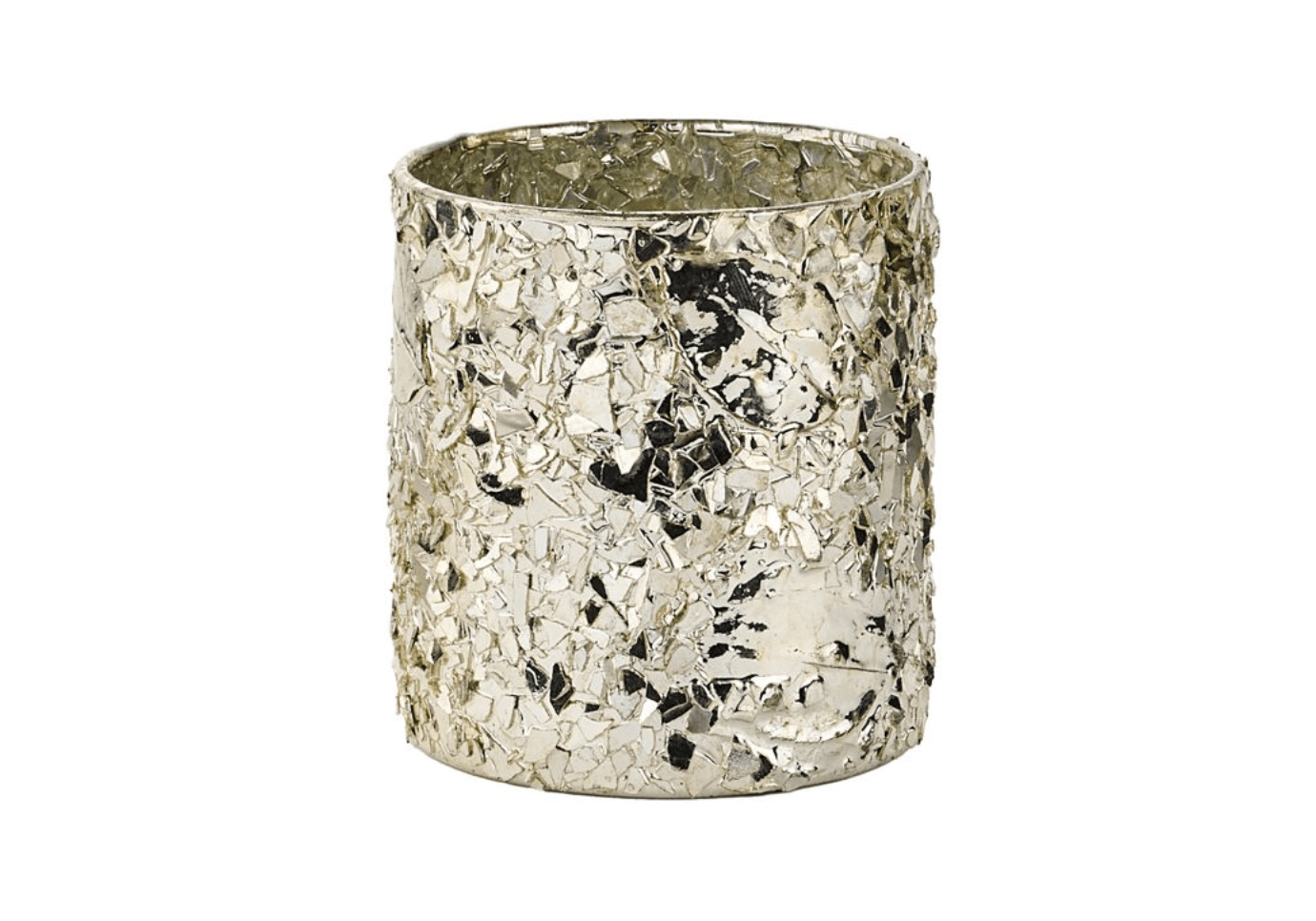 Portavela de Vidrio Craquelado Champagne con Detalle de Hojas
