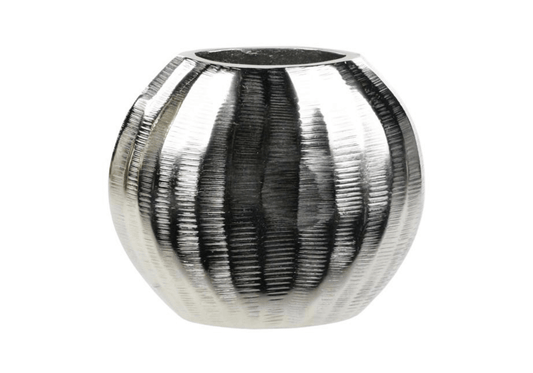 Florero Metal Plateado Plano Gajos y Textura en Líneas Horizontales CH