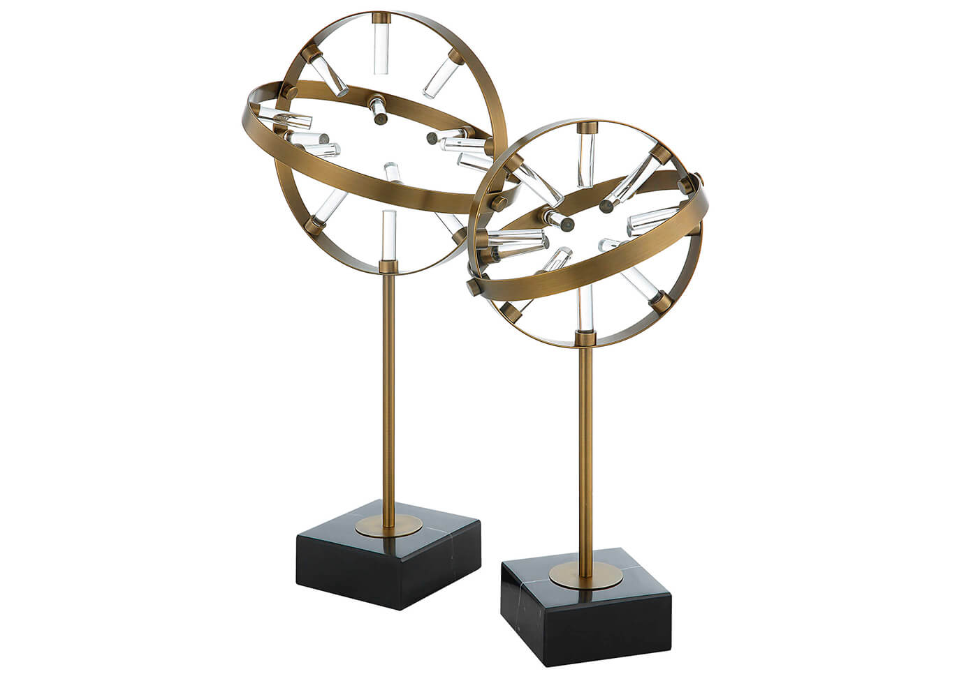 Escultura "Órbita" de Metal Dorado con Base de Mármol Negro