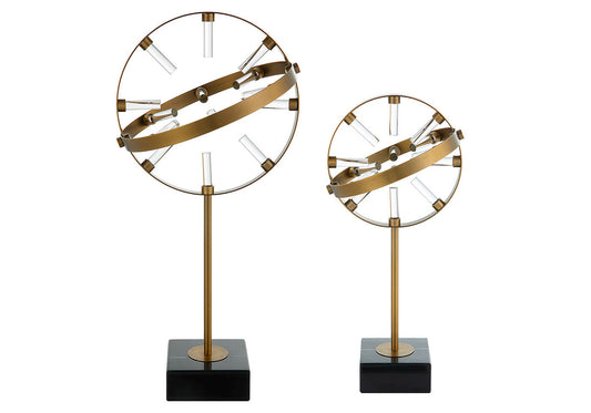 Escultura "Órbita" de Metal Dorado con Base de Mármol Negro