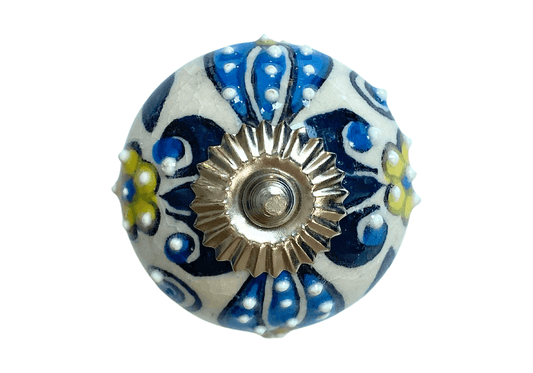 Jaladera Esfera Cerámica Floral Azul y Verde