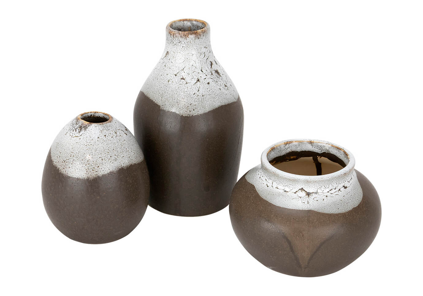 Florero Cerámica Marrón Cuello Gris