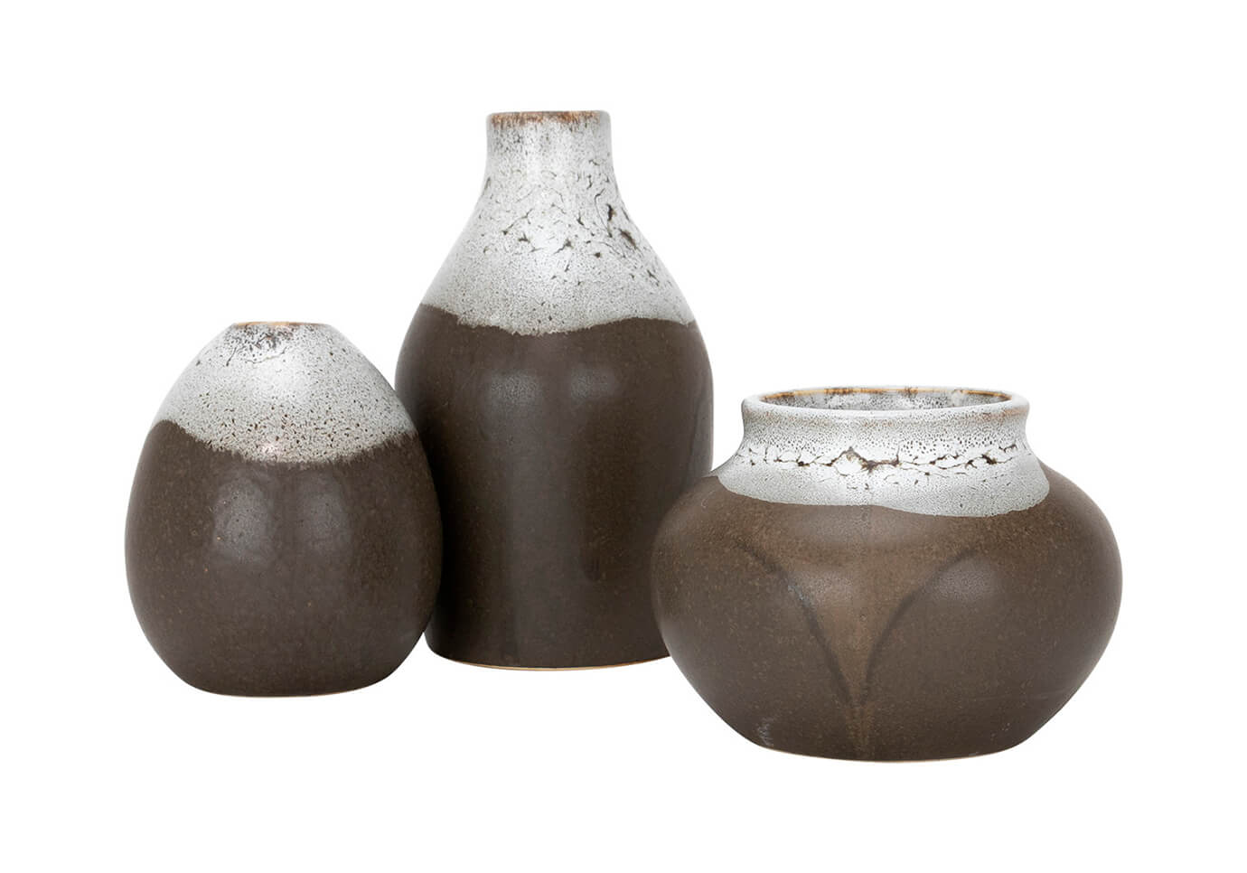 Florero Cerámica Marrón Cuello Gris