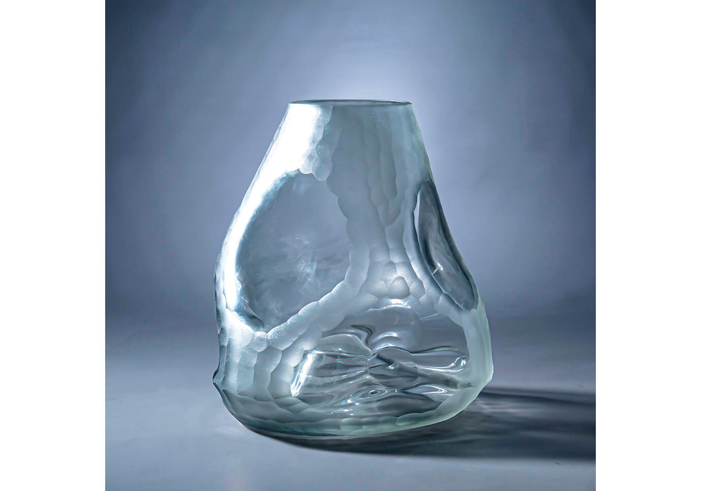 Florero Vidrio Abollado Humo Grande