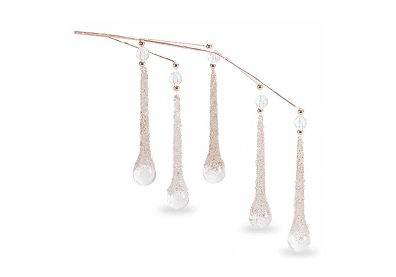 Rama Colgante Champagne con Gotas Transparentes Escarchadas