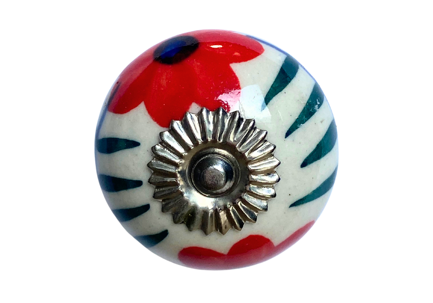 Jaladera Esfera Cerámica Floral Rojo