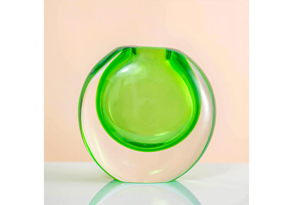 Florero Circular de Cristal Interior Verde