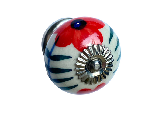 Jaladera Esfera Cerámica Floral Rojo