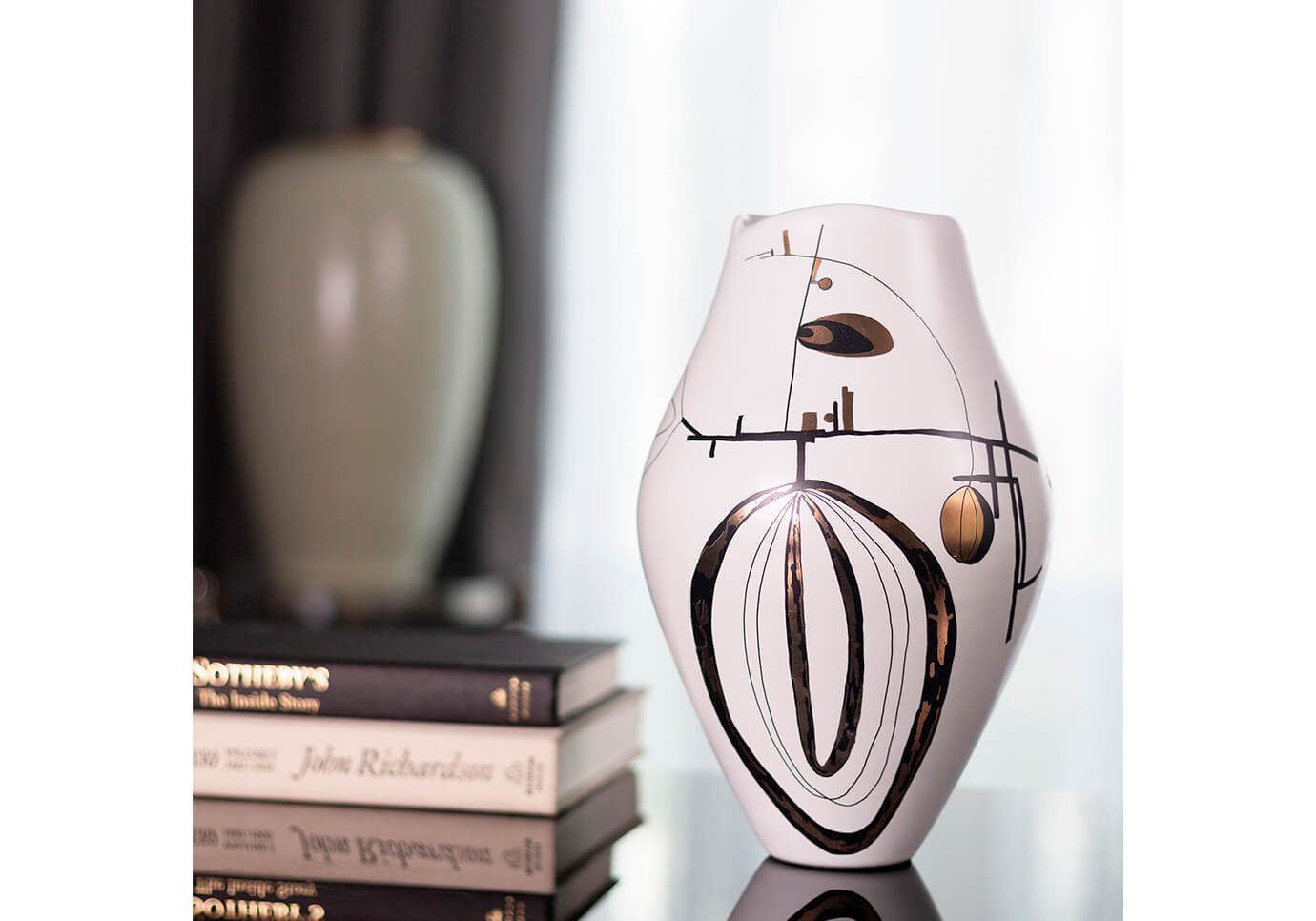 Florero Cerámica Blanco Garabatos Chico