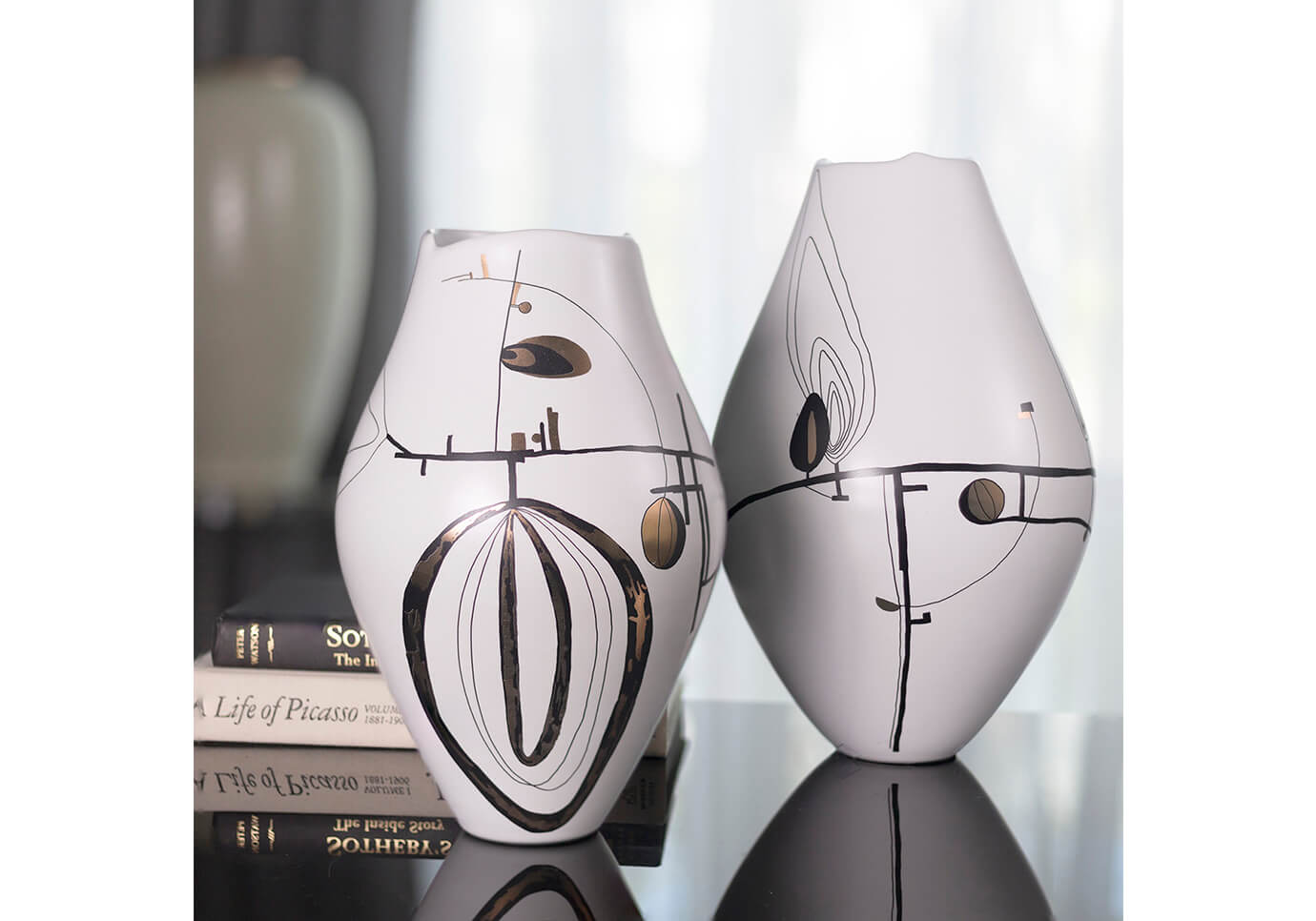 Florero Cerámica Blanco Garabatos Chico