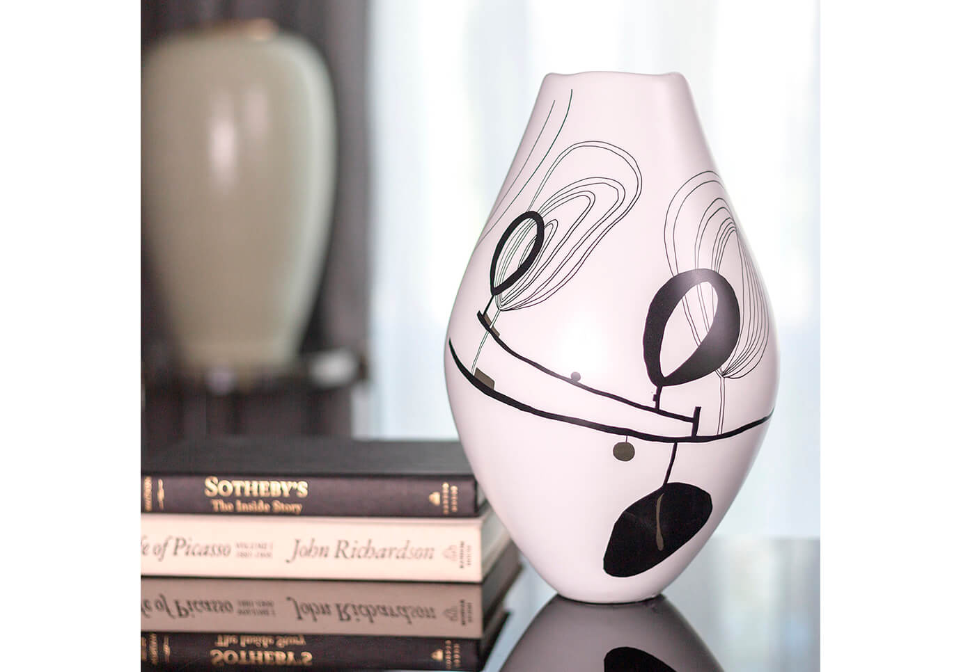 Florero Cerámica Blanco Garabatos Grande