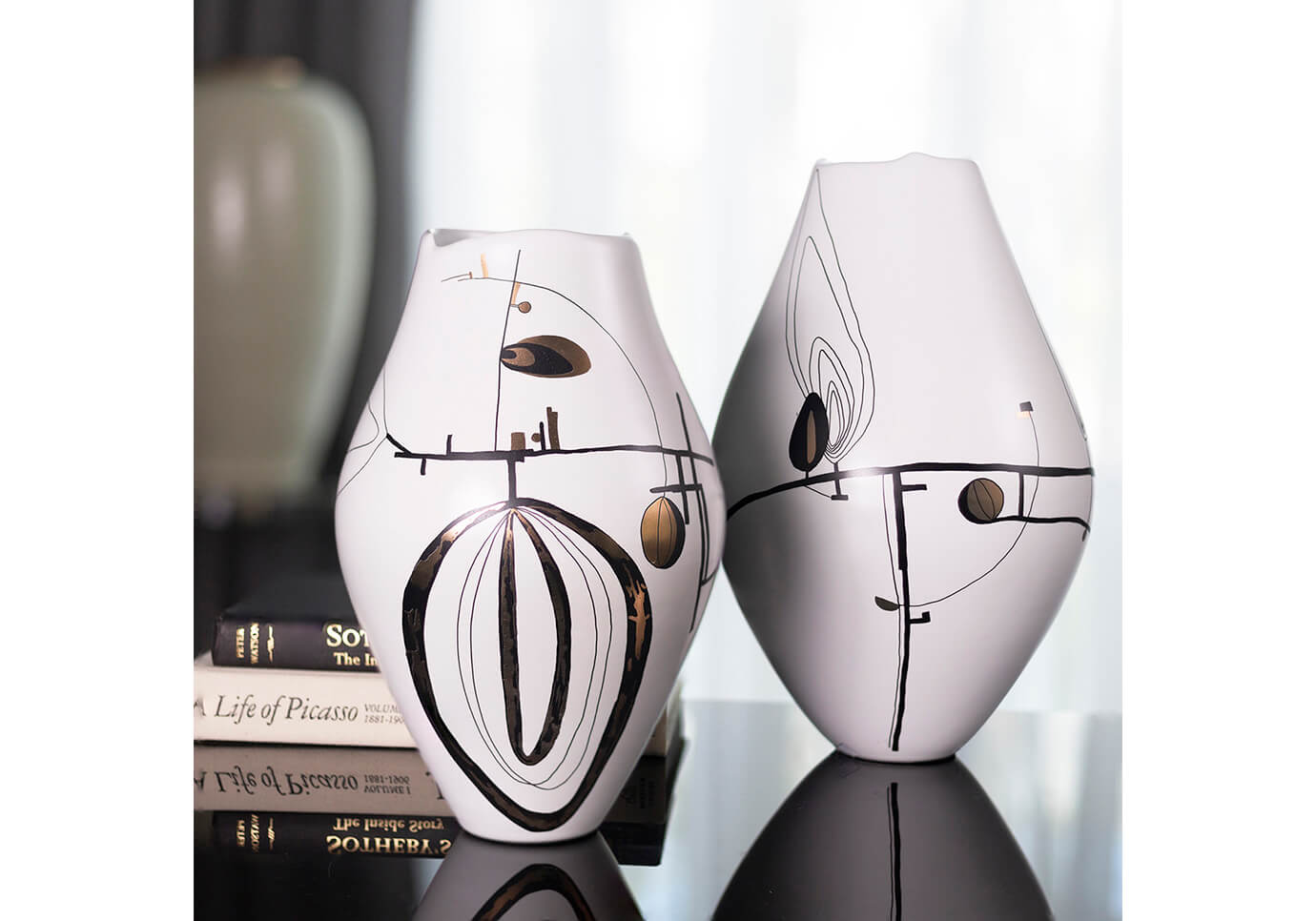 Florero Cerámica Blanco Garabatos Grande