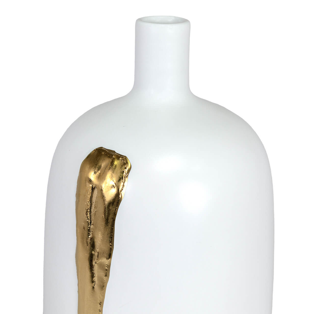 Florero de Porcelana Blanco con Brochazo Dorado