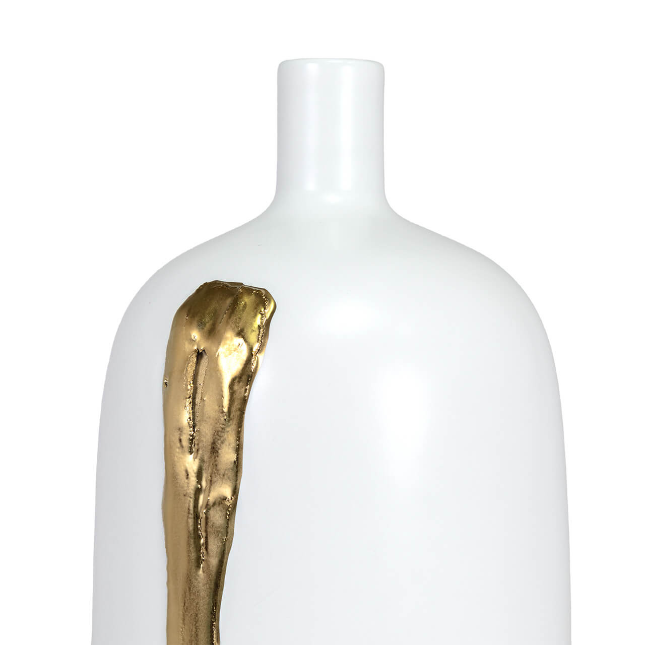 Florero de Porcelana Blanco con Brochazo Dorado