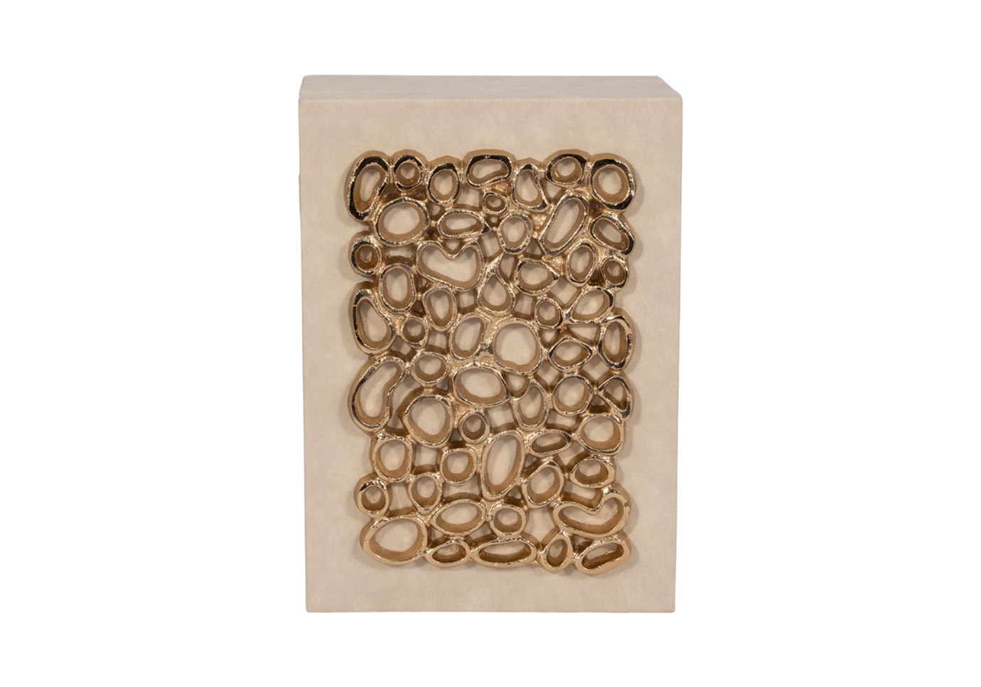 Caja Rectangular Vinipiel Beige con Detalle Dorado en Tapa