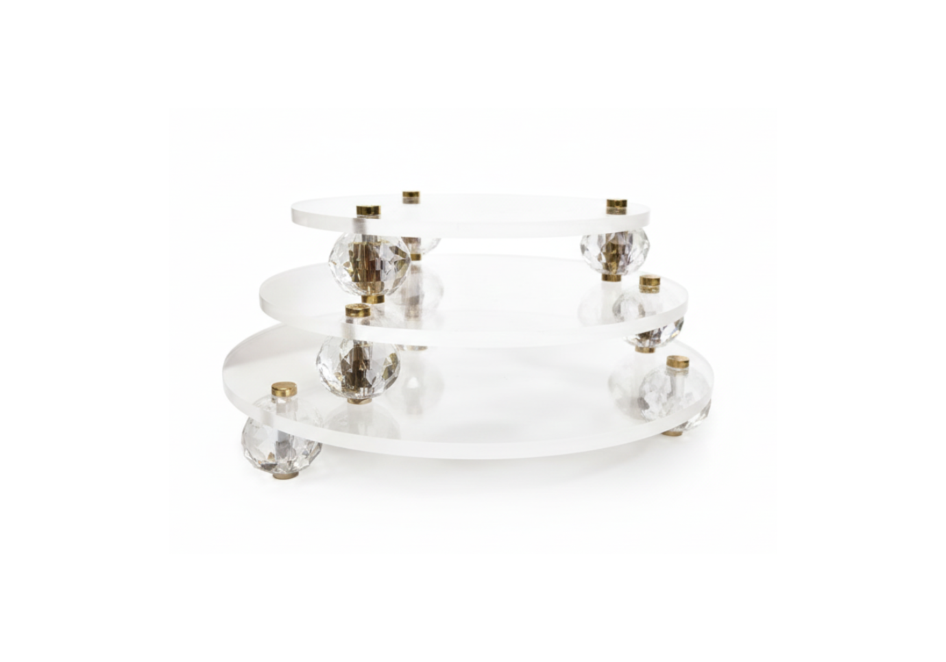 Quesera de Acrílico Redonda con 3 Patitas de Cristal Facetado y Detalle Dorado