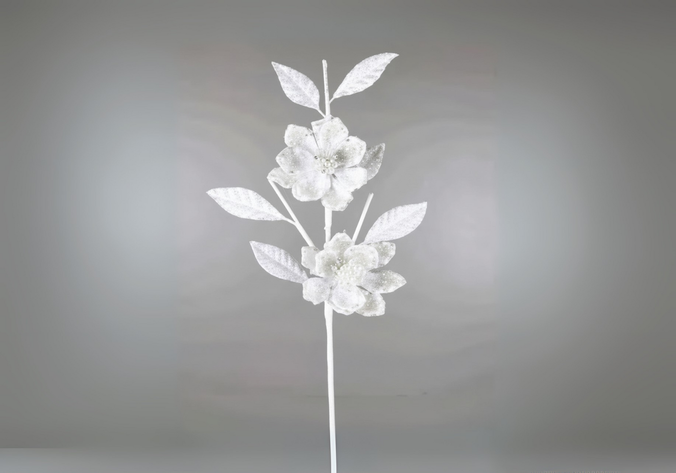 Rama dos Magnolias Terciopelo Blanco con Filo Escarchado y Piedritas