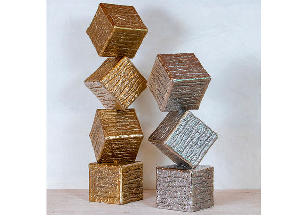 Escultura Metálica 3 Cubos Plateados