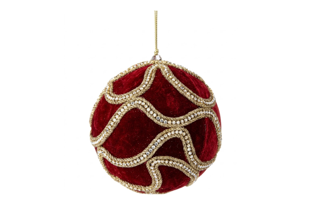 Esfera de Terciopelo con Ondas Doradas de 13 cm