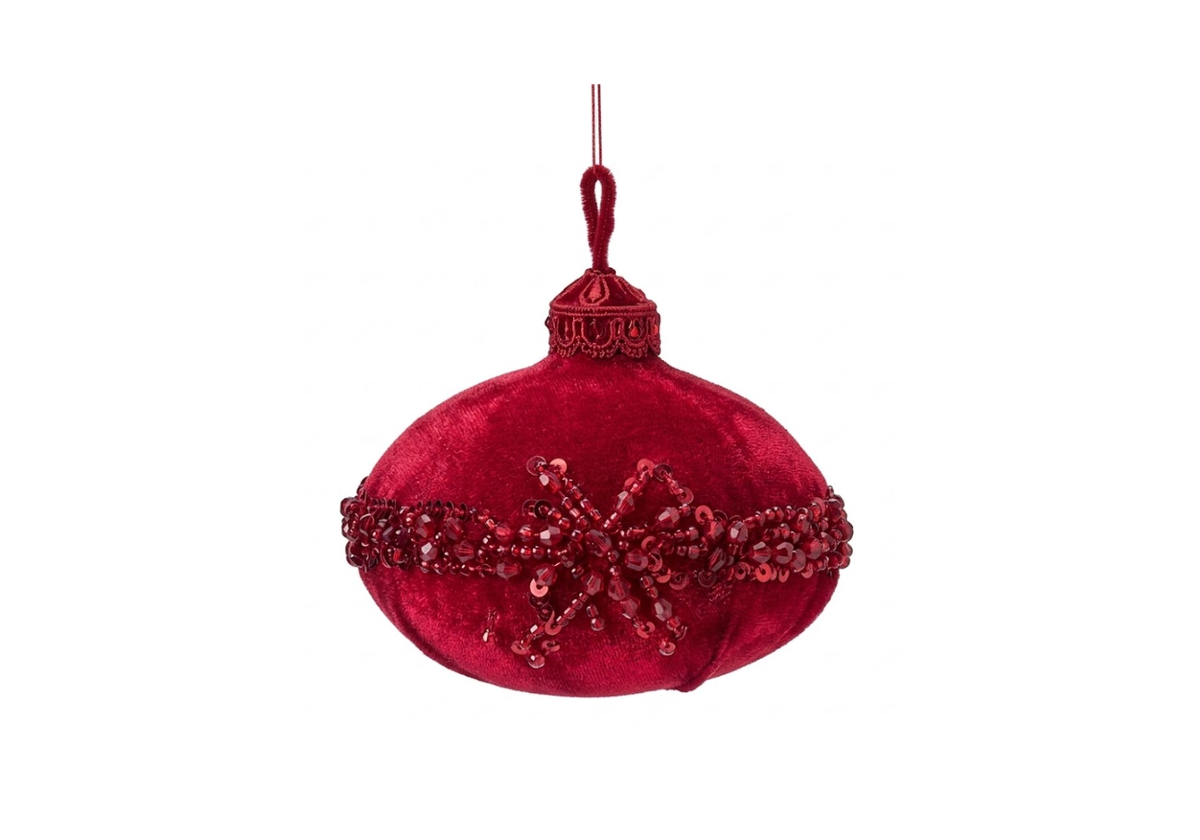 Esfera de Terciopelo en Rojo con Moño y Lentejuelas