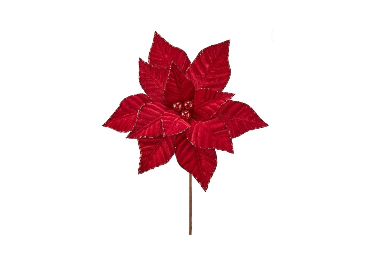 Nochebuena de Terciopelo Roja con Borde de Glitter 53 cm