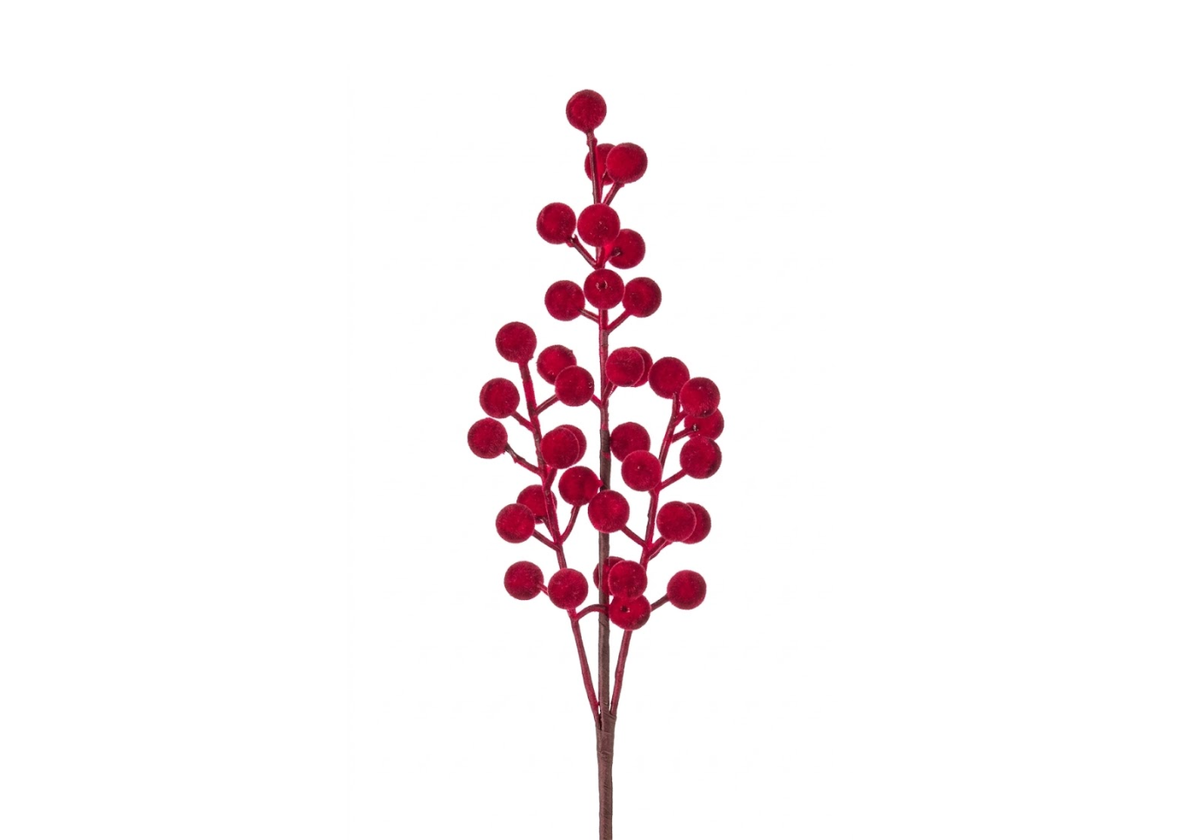 Rama de Berries de Terciopelo Rojo 30 cm