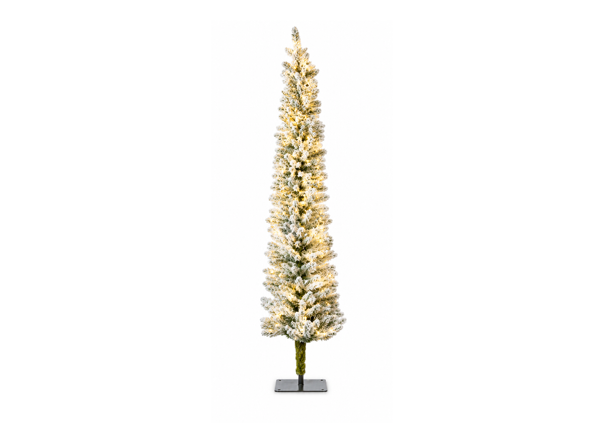 Pino Pincel Nevado con Base de Metal y Luz LED