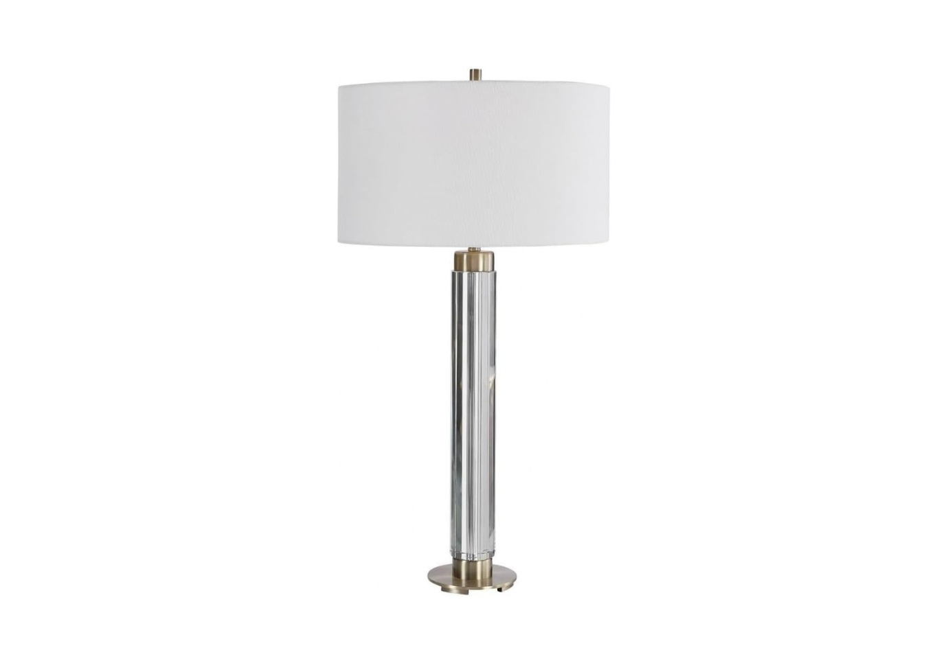 Lámpara de Cristal Redonda Lisa con Detalles en Metal Dorado, Moderna Lámpara de Mesa