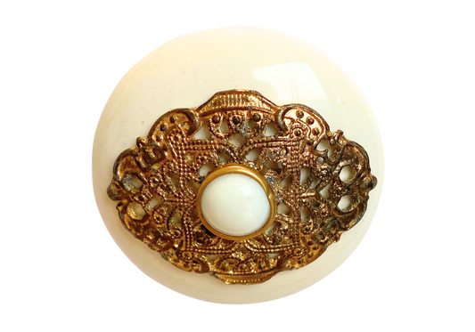 Jaladera Grande Blanca con Acabado Dorado