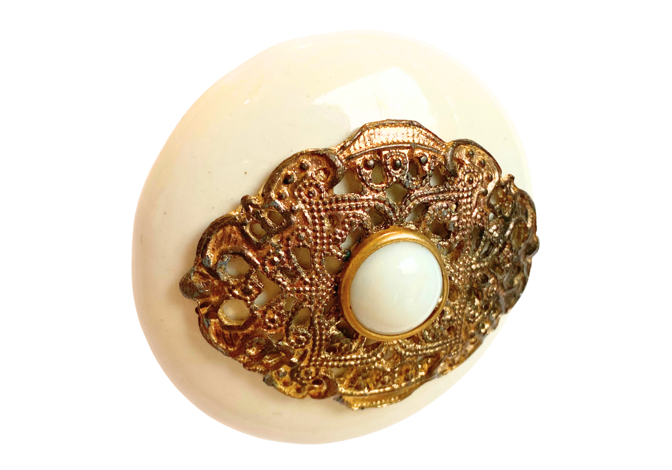 Jaladera Grande Blanca con Acabado Dorado