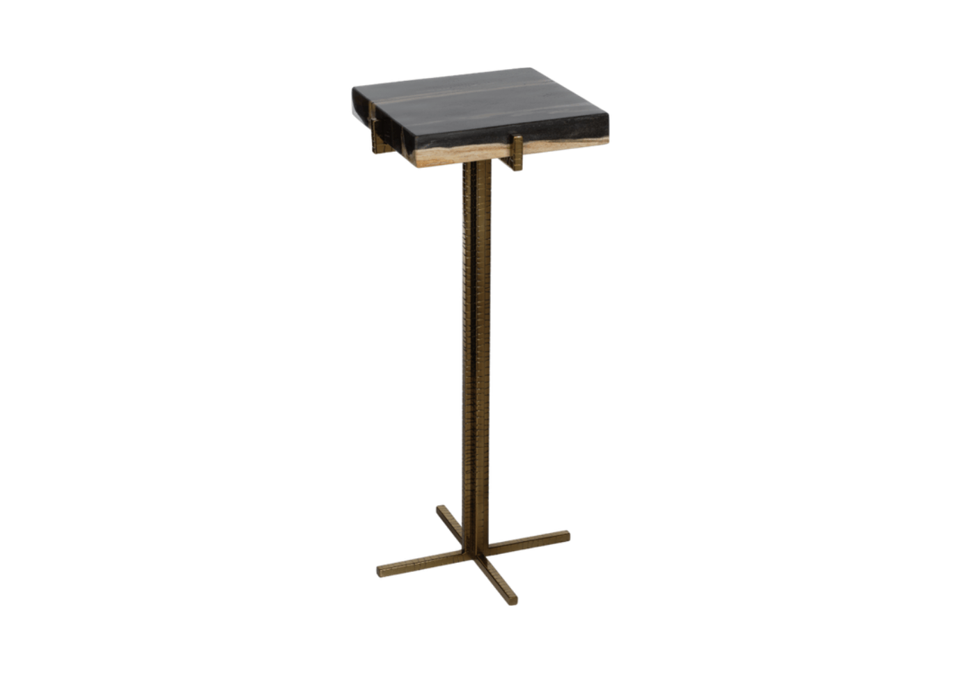 Mesa Fortaleza Ocasional Cuadrada de Madera Petrificada con Base Dorada