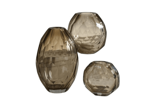 Floreros de Cristal Grueso Facetado Café