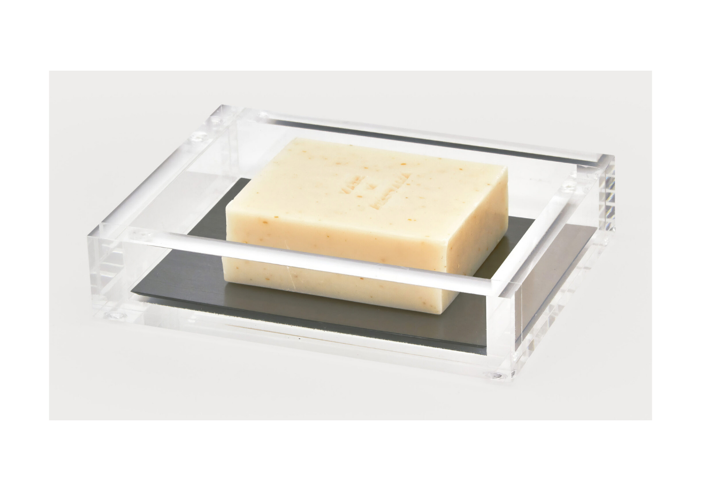 Jabonera Sólida de Acrílico Transparente con Fondo Plateado