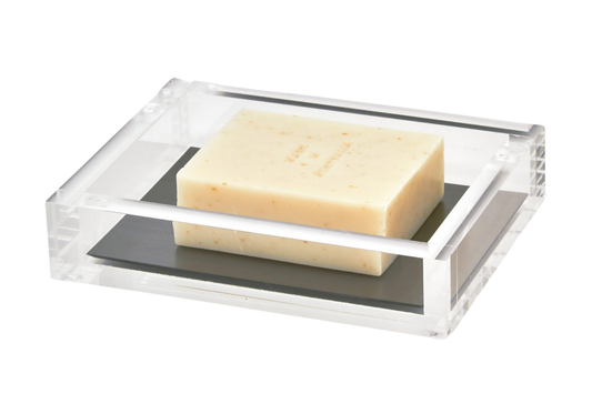 Jabonera Sólida de Acrílico Transparente con Fondo Plateado