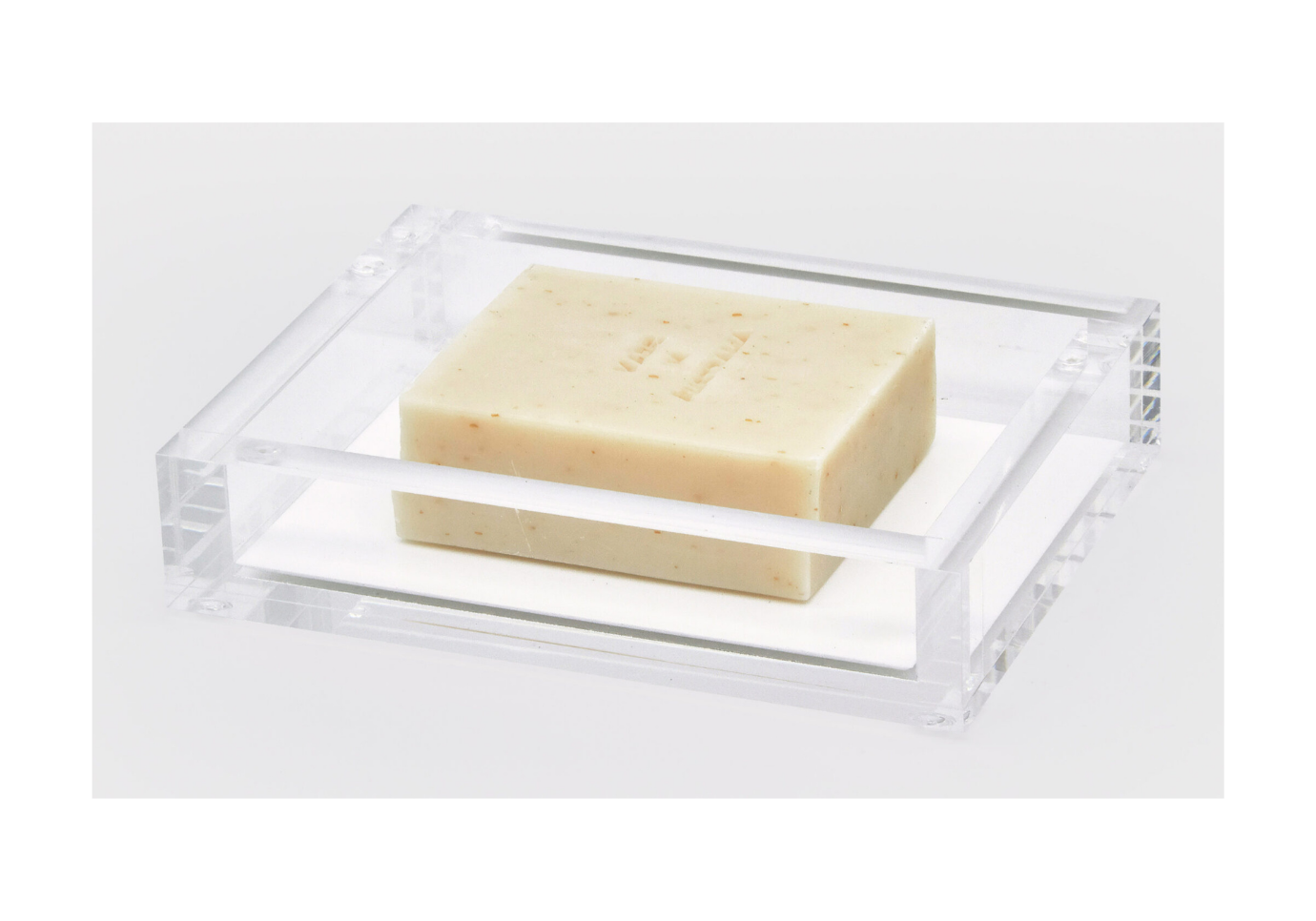 Jabonera Sólida de Acrílico Transparente con Fondo Blanco