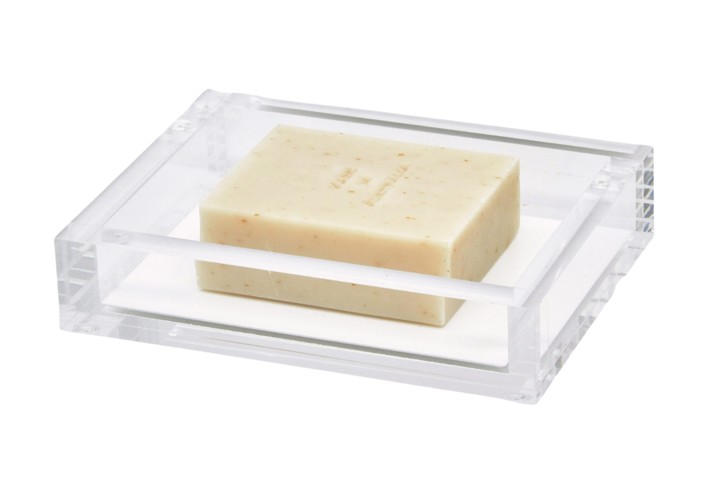 Jabonera Sólida de Acrílico Transparente con Fondo Blanco