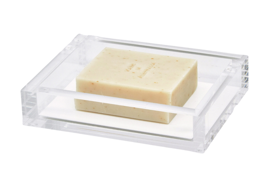 Jabonera Sólida de Acrílico Transparente con Fondo Blanco