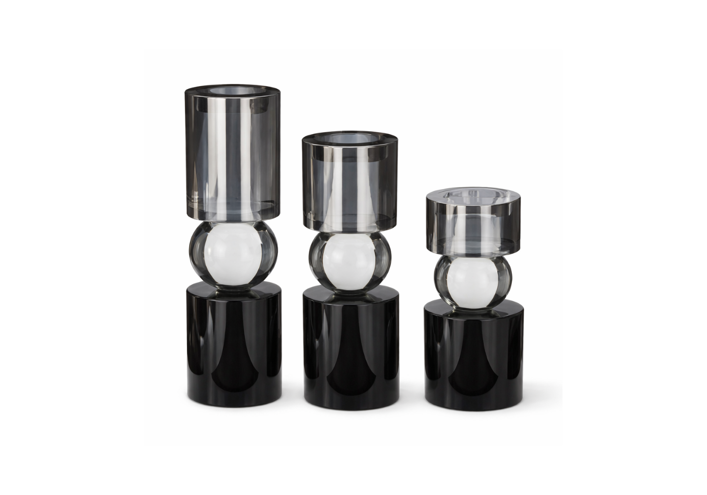 Set de 3 Candelabros de cristal Cilindrico con esfera