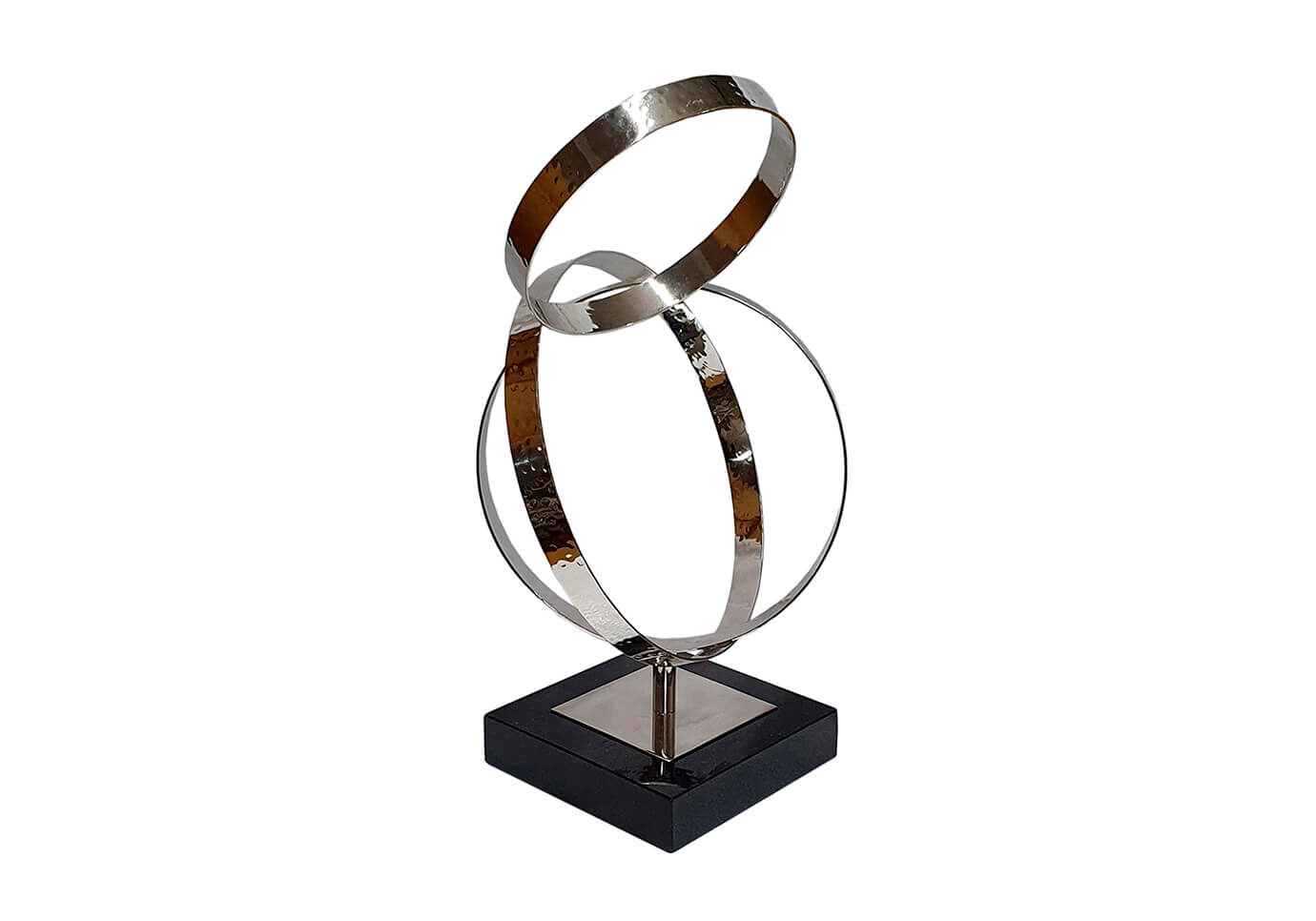 Escultura Anillos Cromo Plateado Base Mármol - Chico