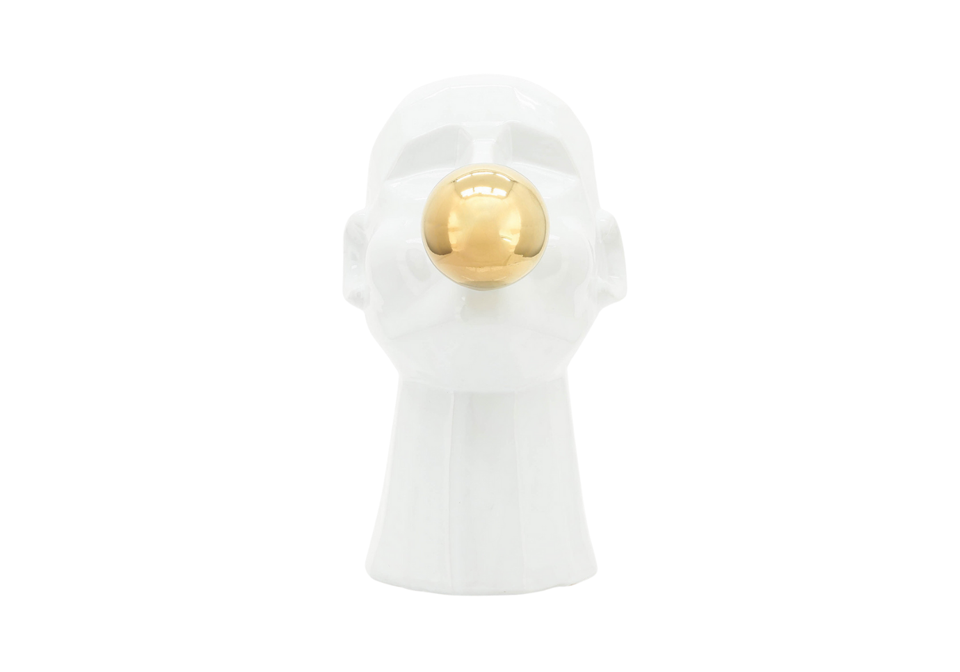 Escultura de Cerámica Hombre con Bomba de Chicle Dorado