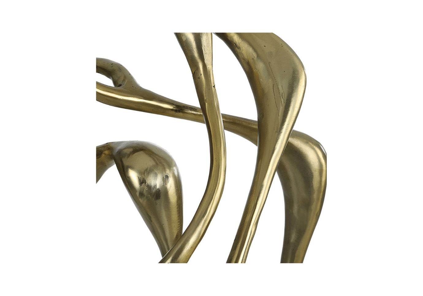 Escultura Abstracta de Metal Dorado sobre Base de Mármol Blanco