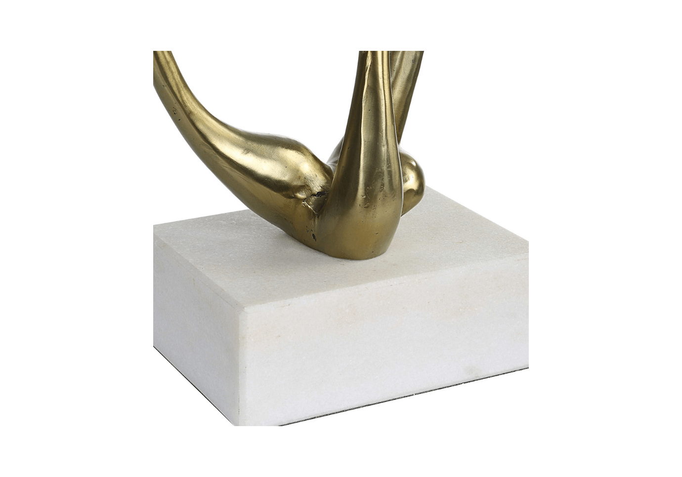 Escultura Abstracta de Metal Dorado sobre Base de Mármol Blanco