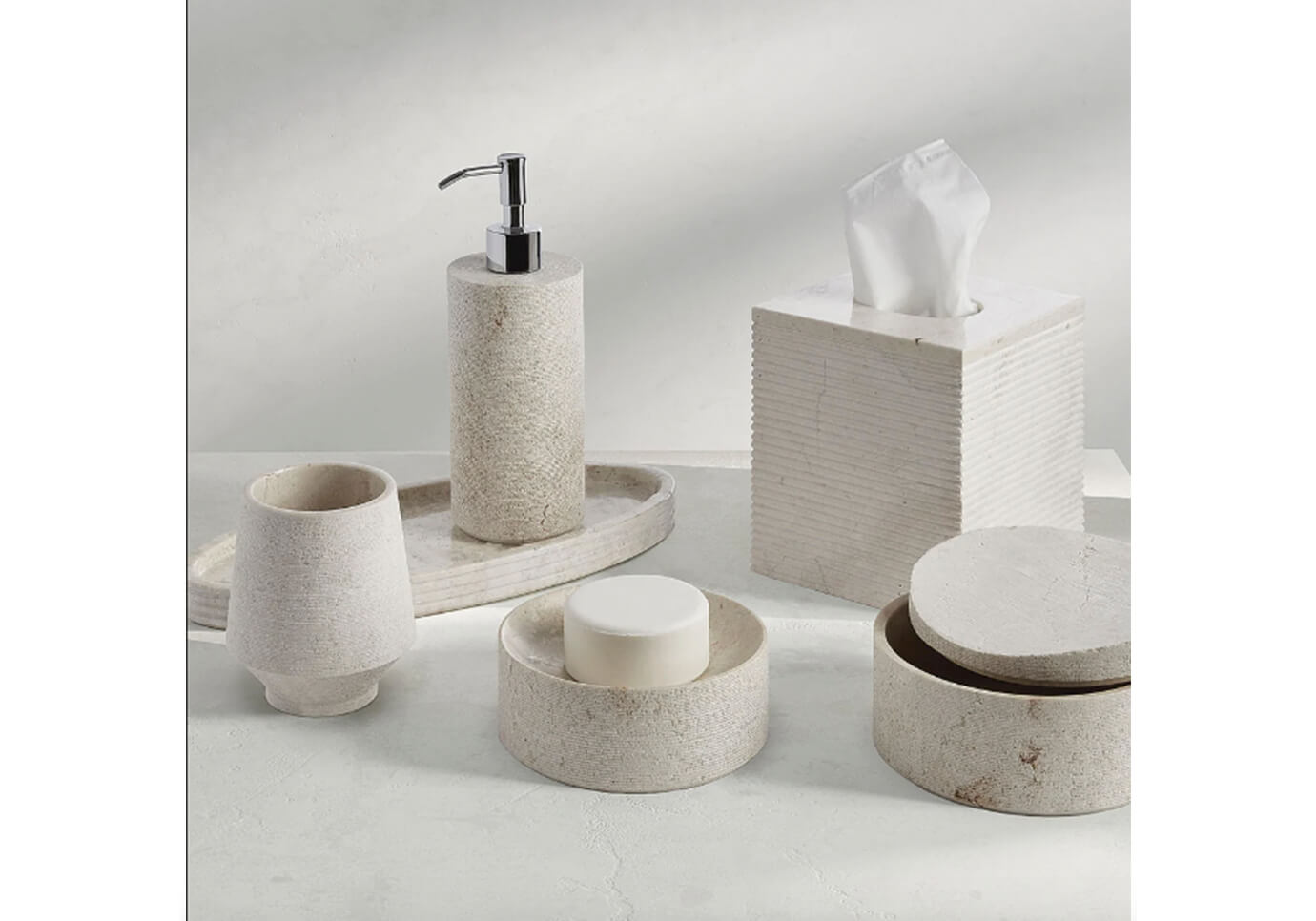 Jabonera Circular de Piedra Caliza