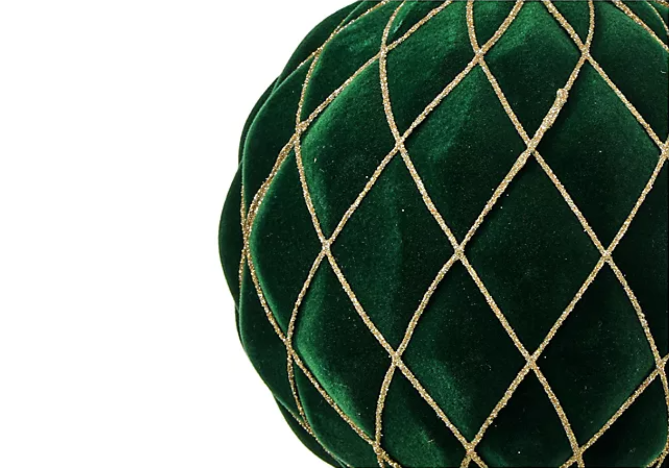 Esfera Terciopelo Verde Esmeralda con líneas en Rombos Dorados