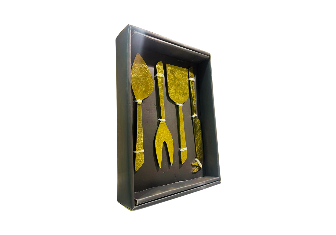 Set de Cuchillos para Queso en Metal Dorado con Acabado Martillado