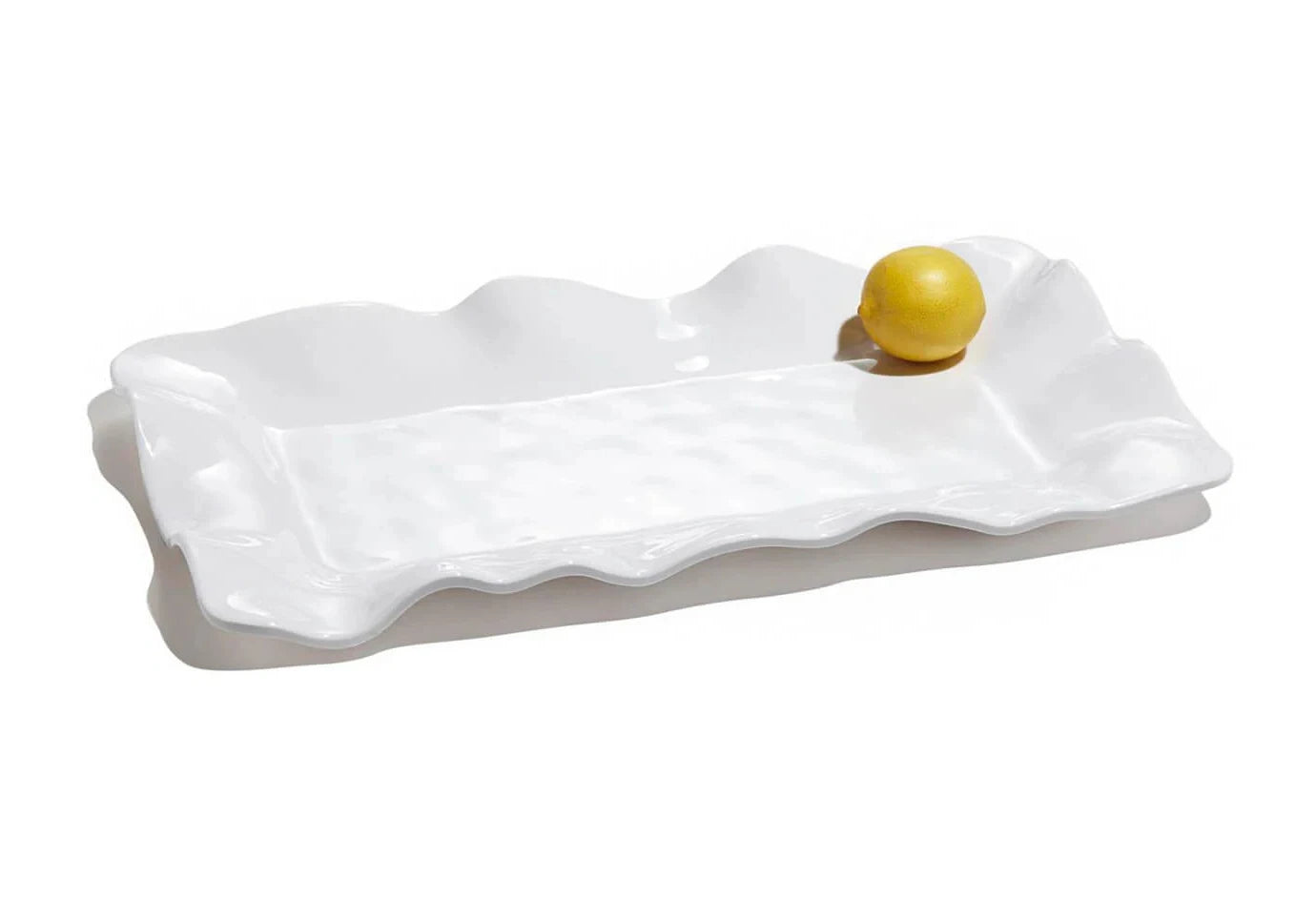 Plato  Rectangular De Melamina Blanca Orillas Onduladas