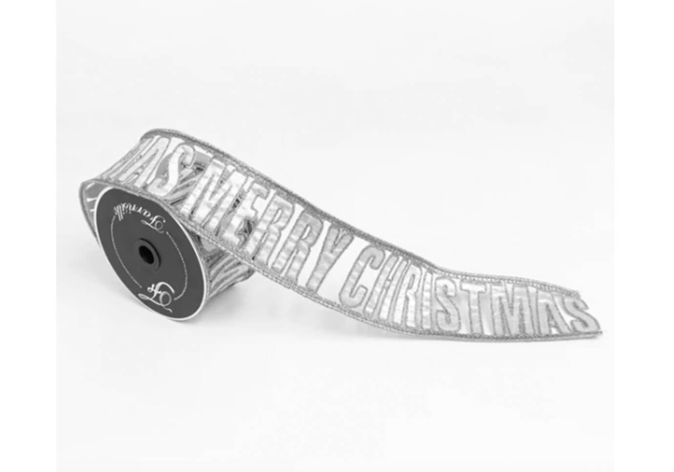 Listón Merry Chistmas Plateado 6 cm