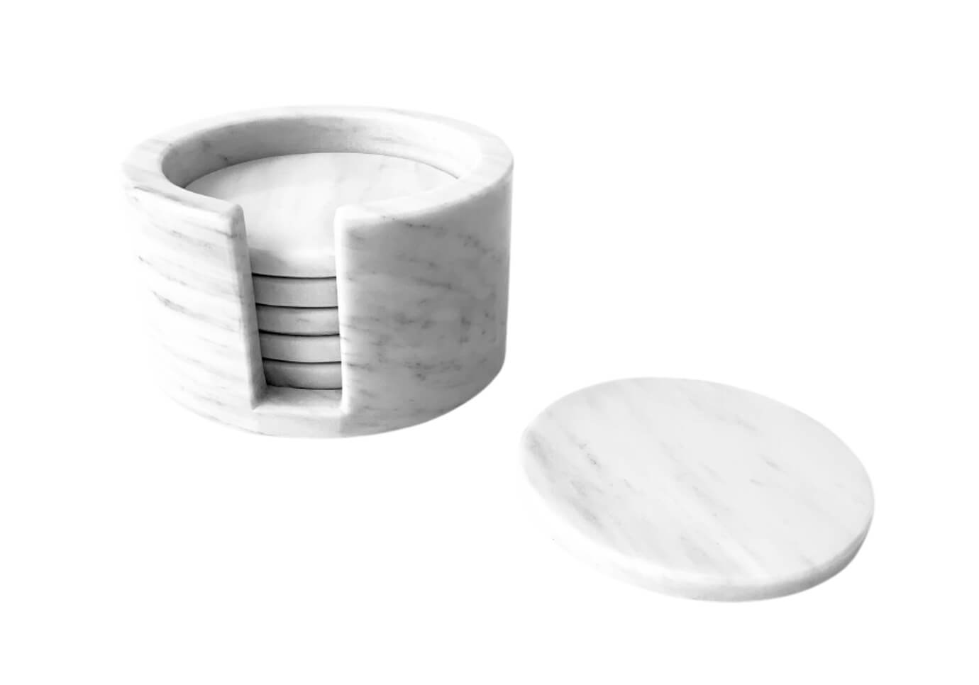 Portavasos Redondo de Mármol Blanco y Base